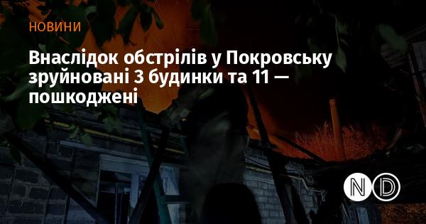 В результаті обстрілів у Покровську було знищено три будинки, а ще одинадцять отримали ушкодження.